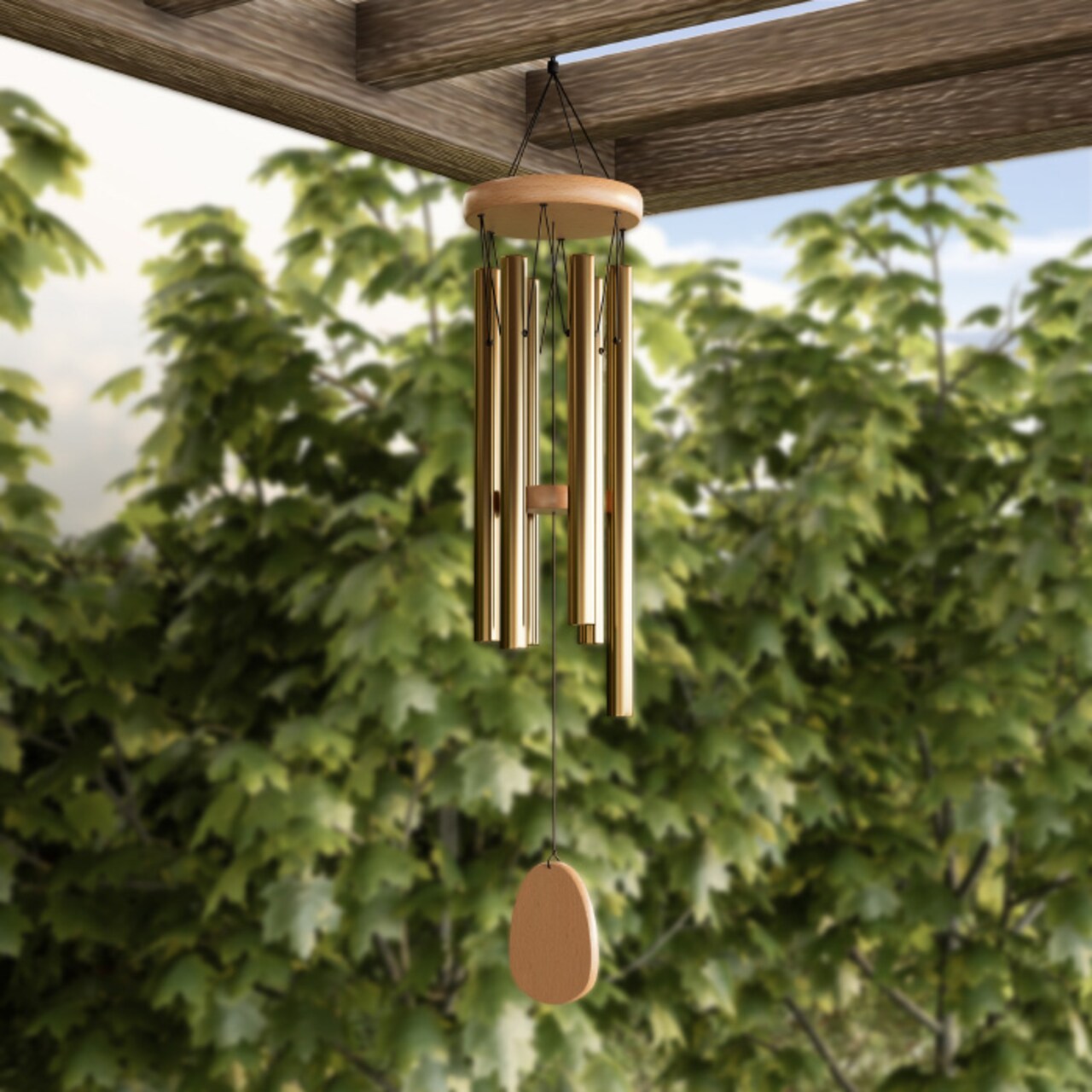 Pure Garden Metal and Wood Wind Chime- 28 Tuned Metal Wind Chimes with Gold Finish and Soothing Tone For Garden, Patio